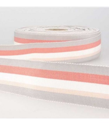 Gros Grain rayé Gris Corail 35mm
