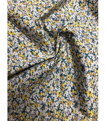 Popeline Imprimée Bio Fleurie jaune et verte