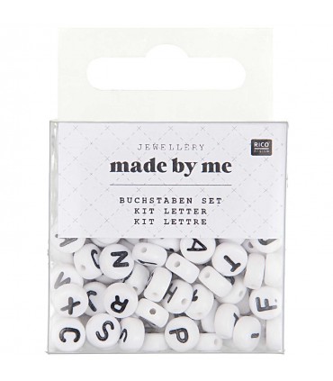 RICO DESIGN: Perles rondes Lettres noires fond Blanc