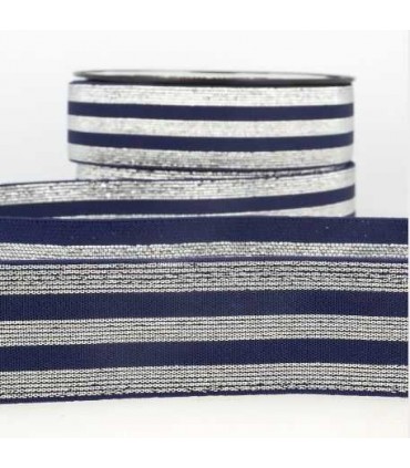 Élastique Rayé lurex Marine Argent 40mm