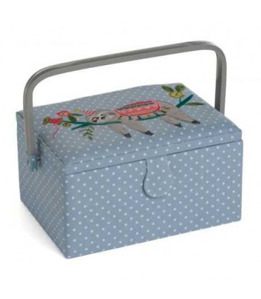 Boîte à Couture Rectangulaire Bleu avec un Paresseux