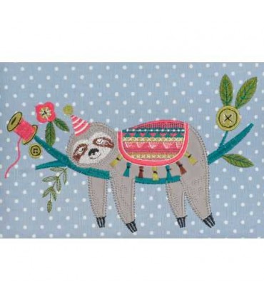 Boîte à Couture Rectangulaire Bleu avec un Paresseux