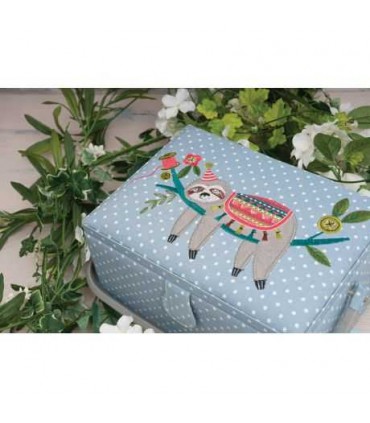 Boîte à Couture Rectangulaire Bleu avec un Paresseux