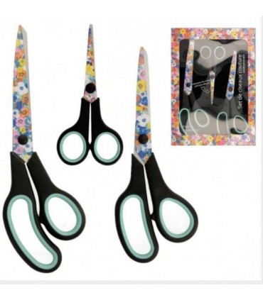 Mediac : Lot de 3 paires de ciseaux assortis imprimés Fleuris