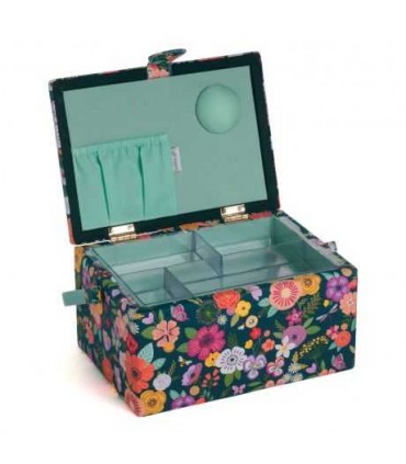 Boite à couture rectangulaire VERT à Fleurs