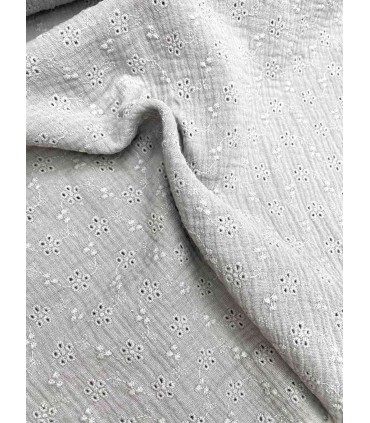 DOUBLE GAZE de coton Brodée - GRIS SOURIS