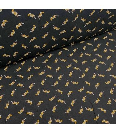 Viscose NOIR motif toucan