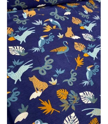 POPPY : Jersey de Coton Safari Animals - MARINE