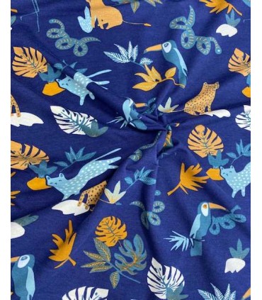 POPPY : Jersey de Coton Safari Animals - MARINE