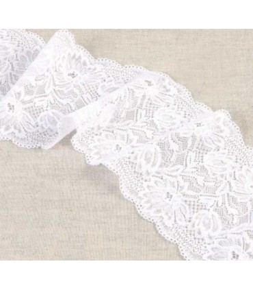 DENTELLE ÉLASTIQUE à FLEURS 10,2cm - BLANC