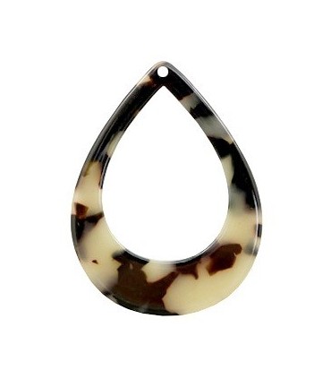 Pendentif en résine goutte 45x34mm - Crème/Noir
