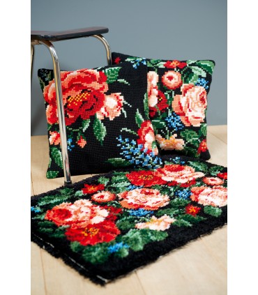 VERCACO : Kit Canevas coussin ROSES noires