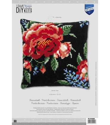 VERCACO : Kit Canevas coussin ROSES noires